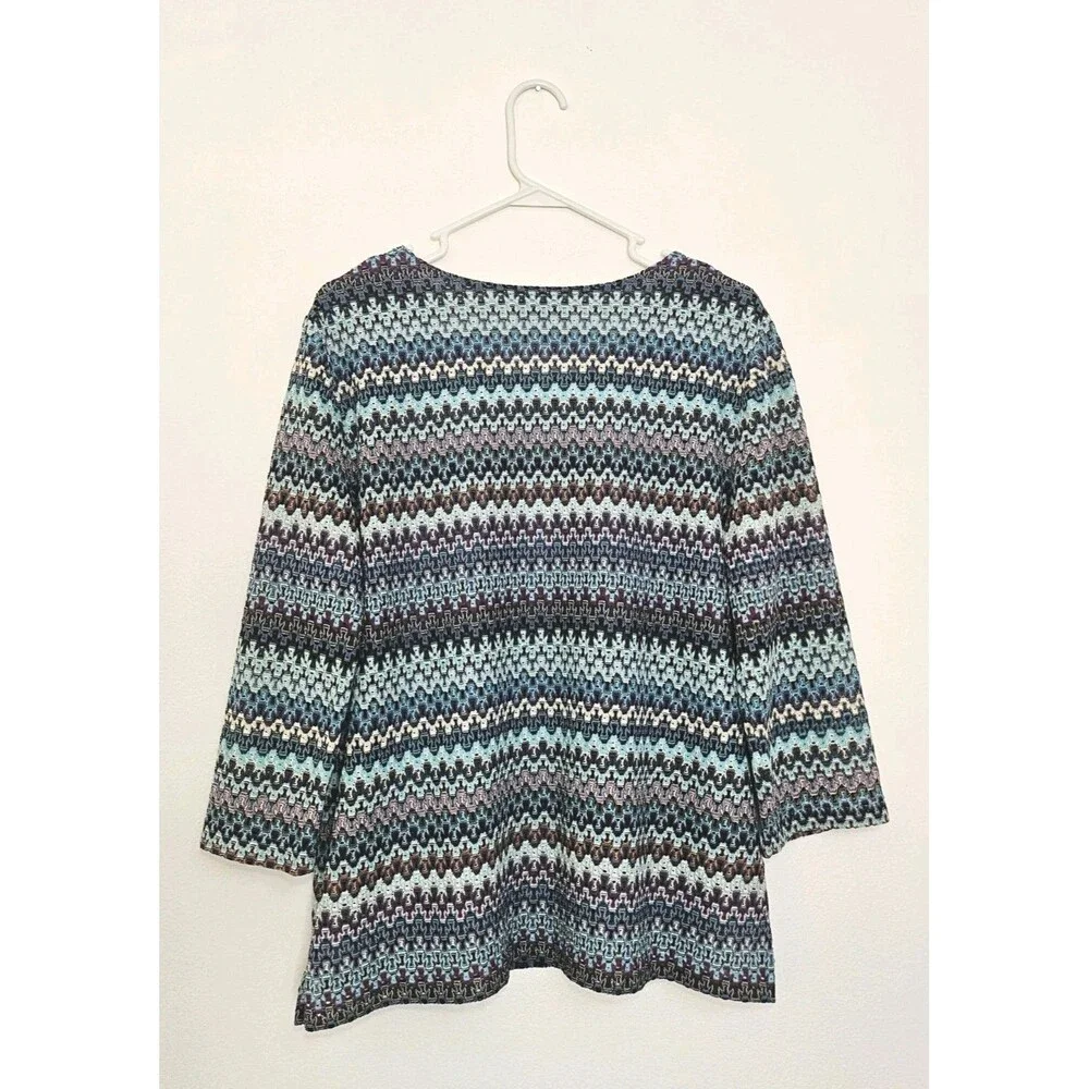 Alfred Dunner Rippled Pattern Lace Top Blouse Lined 3/4 Sleeve Women's L